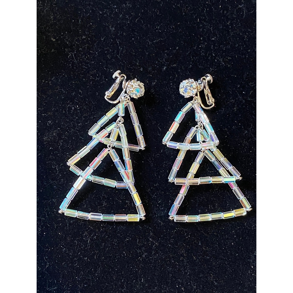 Vendome Aurora‎ Borealis Crystal Triangle Dangle Earrings - Picture 4 of 5